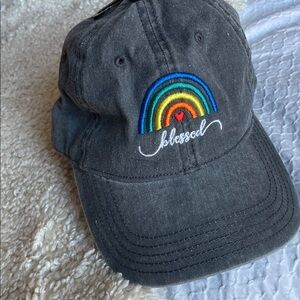 Grey baseball Hat with Rainbow "blessed" Embroidery